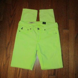 AG the Stilt Cigarette Leg Lime Green Skinny Jeans